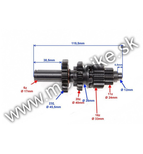 Prevodovka Pitbike spojková hriadeľ