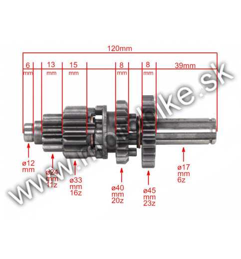 Prevodovka Pitbike 110 125 spojková hriadeľ