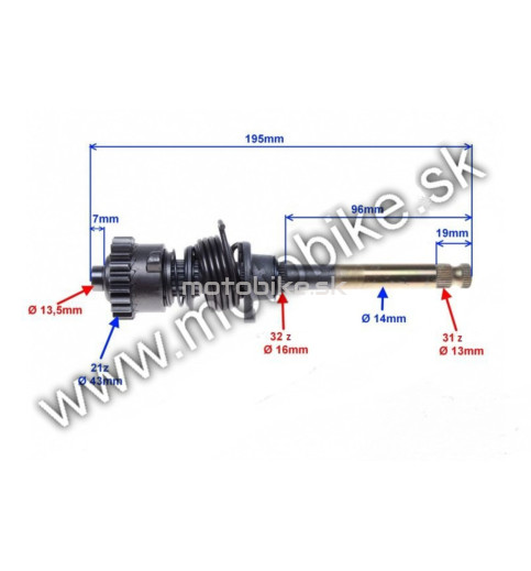 Štartovacia hriadeľ na Pitbike 110 125 kompletná