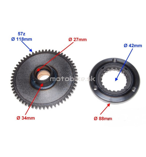 Voľnobežka štartéra ATV 200 250 + koleso